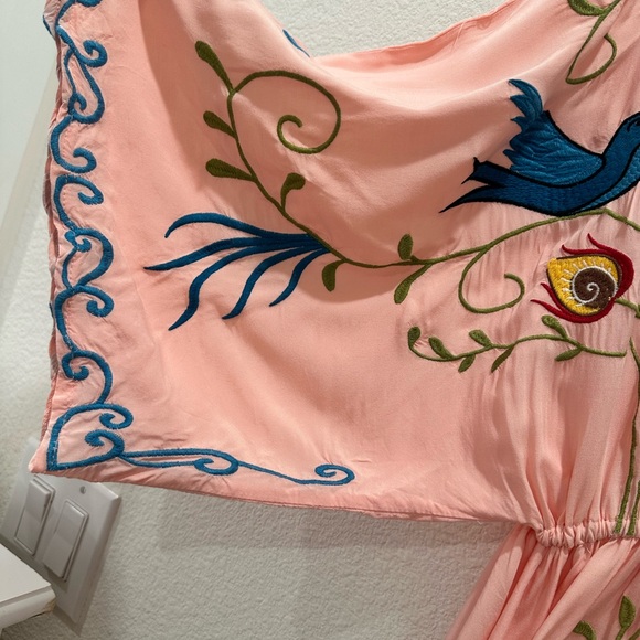 Boho Embroidered Pink Maxi Dress with Bell Sleeves - Picture 11 of 13